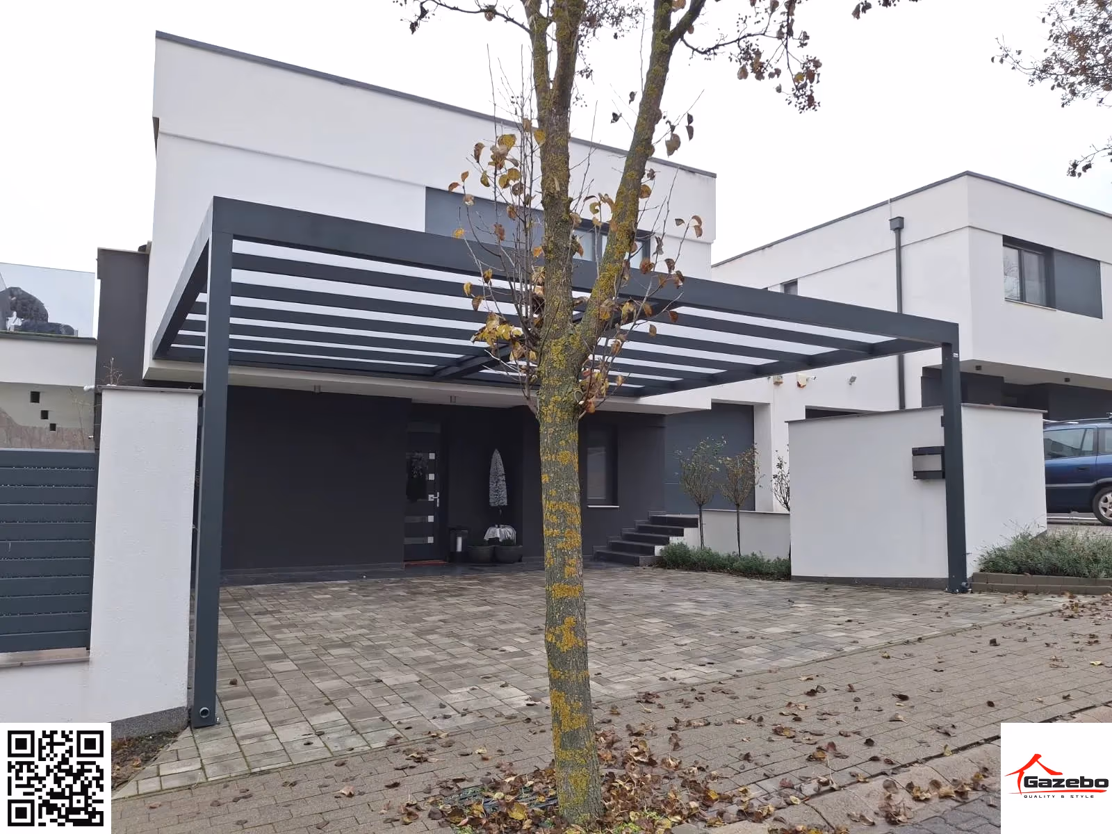 Aluminium-Carport mit Seitenpaneelen und LED-Beleuchtung
