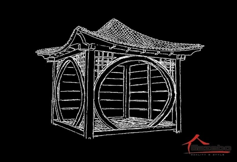 Hölzerner Gartenpavillon Kawaii — Entwurfsskizze mit Mondtor