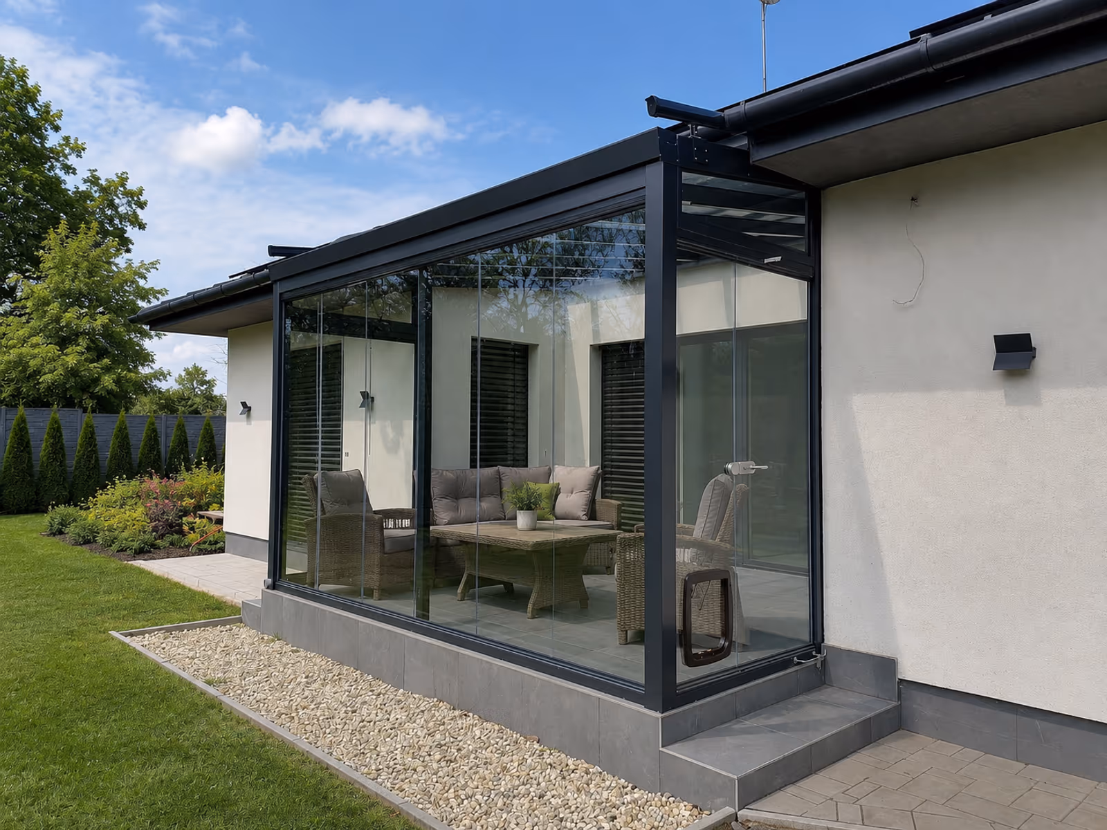 Nach Maß geplanter Wintergarten Economic Garden 1 für die Terrasse eines Hauses
